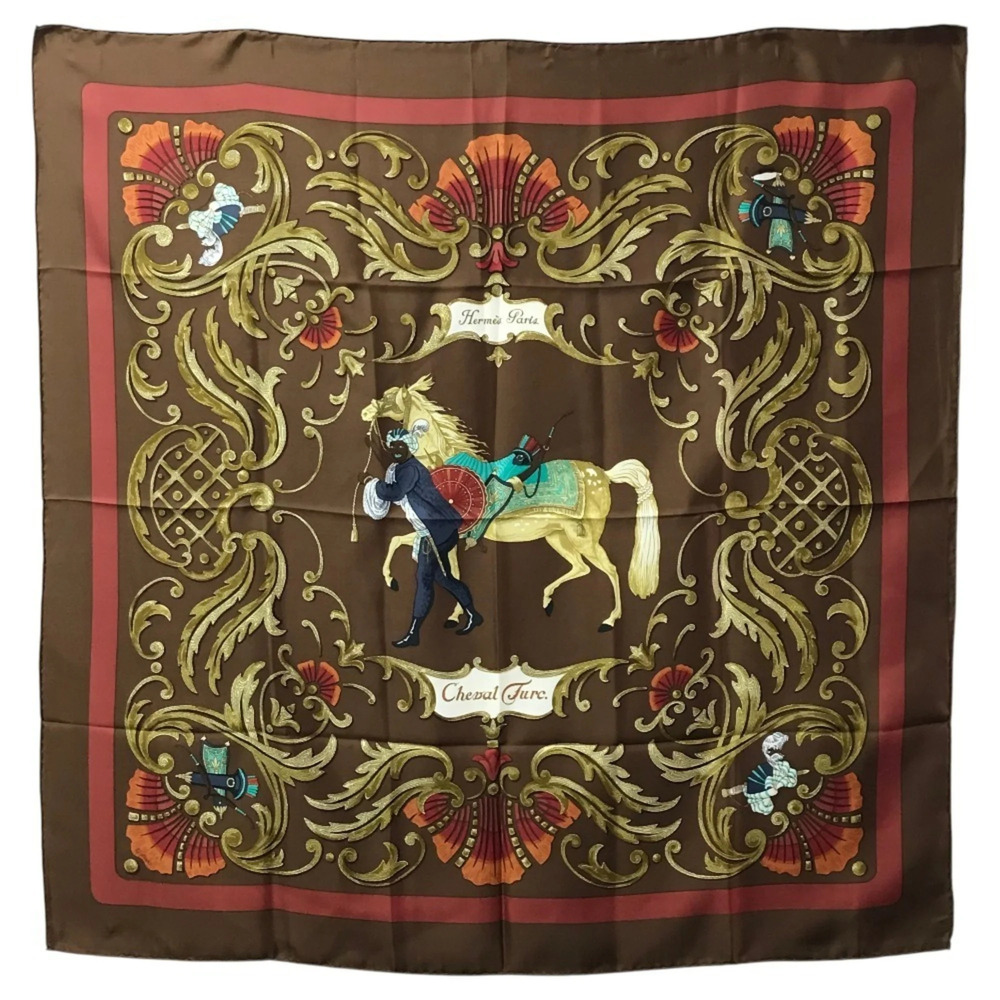 HERMES Brown Silk Scarf - Picture 1 of 11